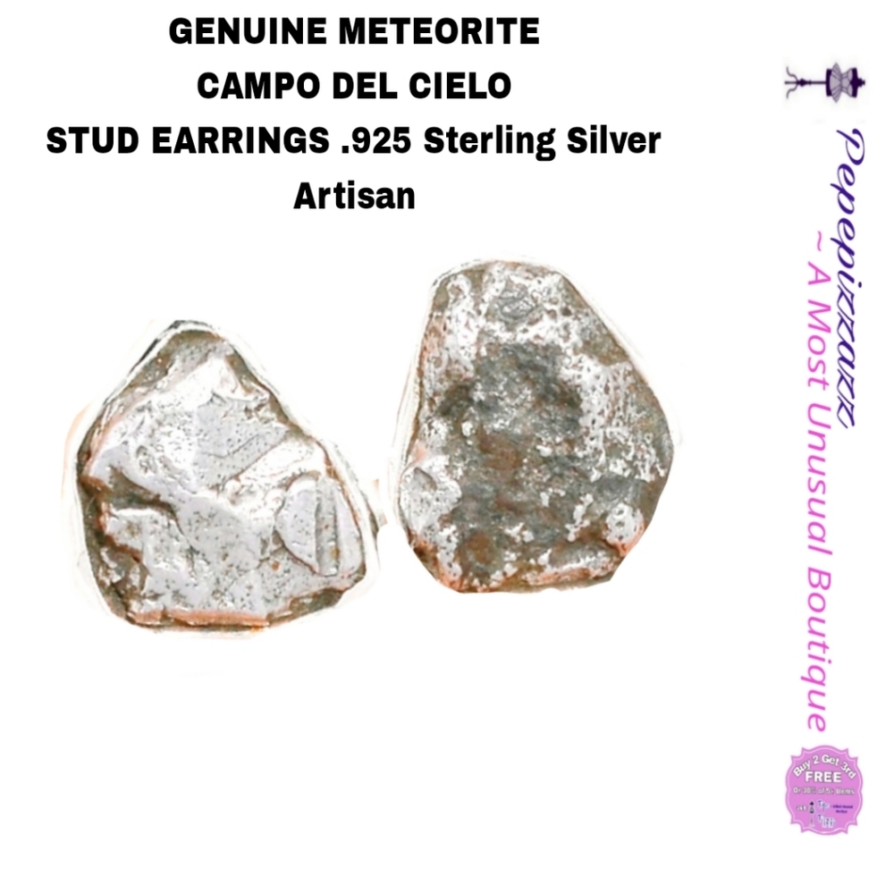 GENUINE METEORITE STUD EARRINGS .925 Artisan sterling silver Handmade